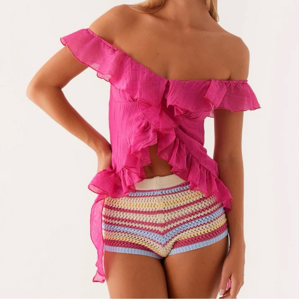 Peppermayo Exclusive - Dylan Off Shoulder Ruffle Top - Fuchsia New with Tags